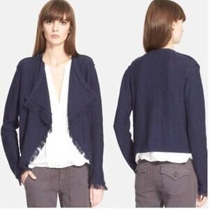 Joie Nalah Fringe Drape Open Knit‎ Cardigan in Navy Blue Confetti Size XS